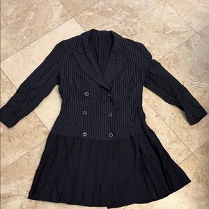 Navy Pinstripe Double-Breasted Blazer Dress